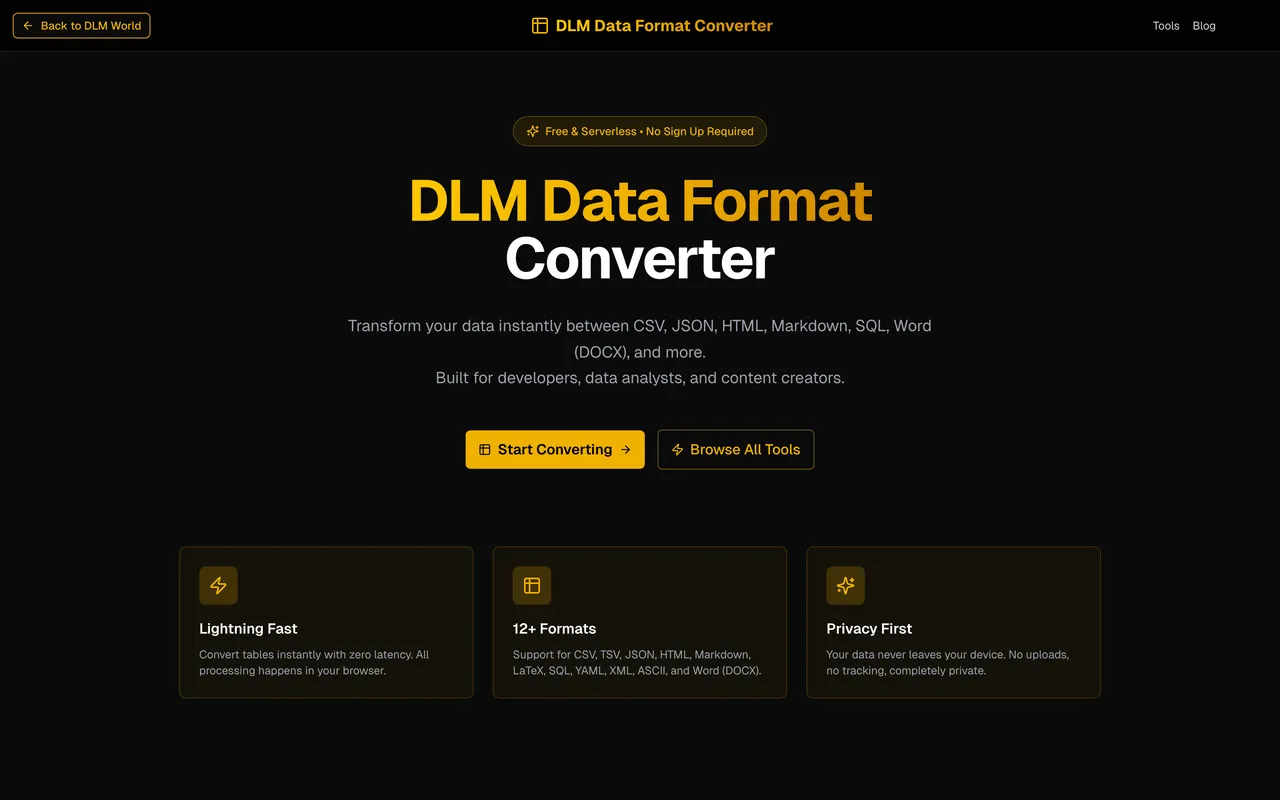 DLM Data Format Converter application screen
