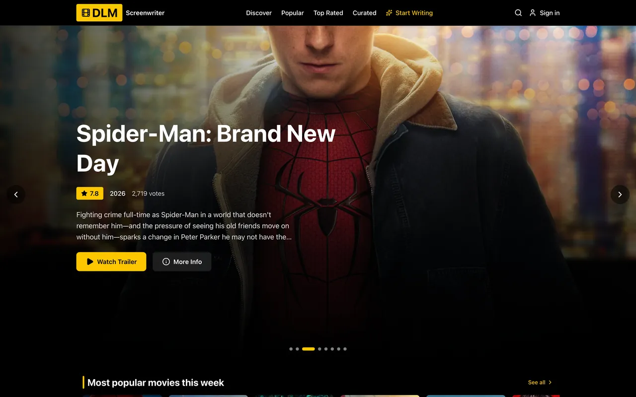 DLM Movies application screen