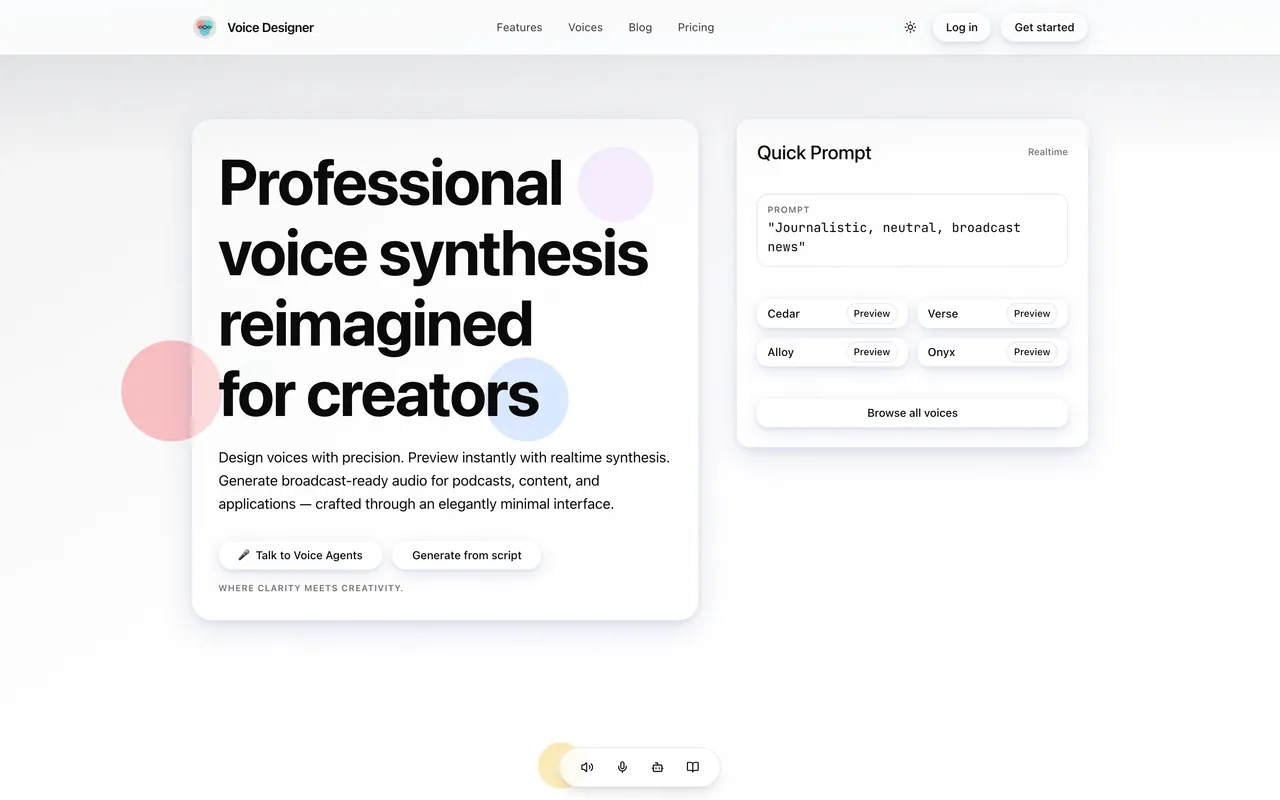 Voice Designer application screen